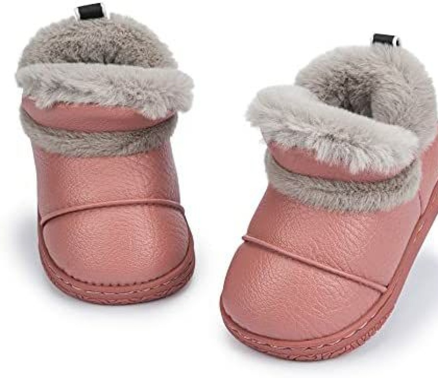 Girl * | Meckior Toddler Girls Boys Outdoor Waterproof Fur Lined Snow Boots Pu Leather Warm Winter Slip Resistant Cold Weather Flat Booties Kids Shoes B02/Pink