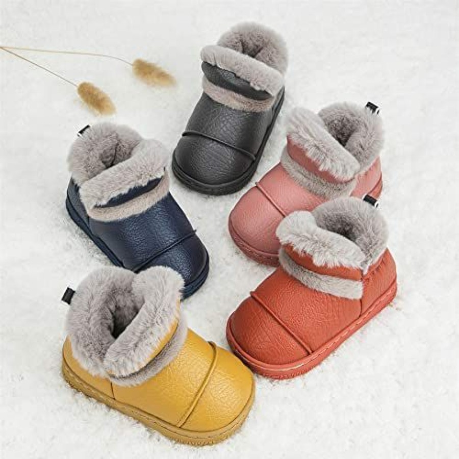 Girl * | Meckior Toddler Girls Boys Outdoor Waterproof Fur Lined Snow Boots Pu Leather Warm Winter Slip Resistant Cold Weather Flat Booties Kids Shoes B02/Pink