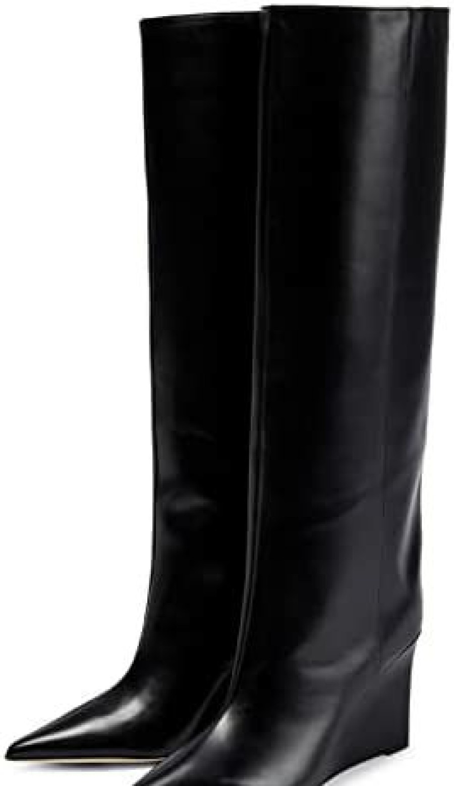 Women * | Vaslemuse Wedge Knee High Boots For Women Booties Winter Boots For Women 2022 Girls High Heel And Point Toe Black Patent Leather