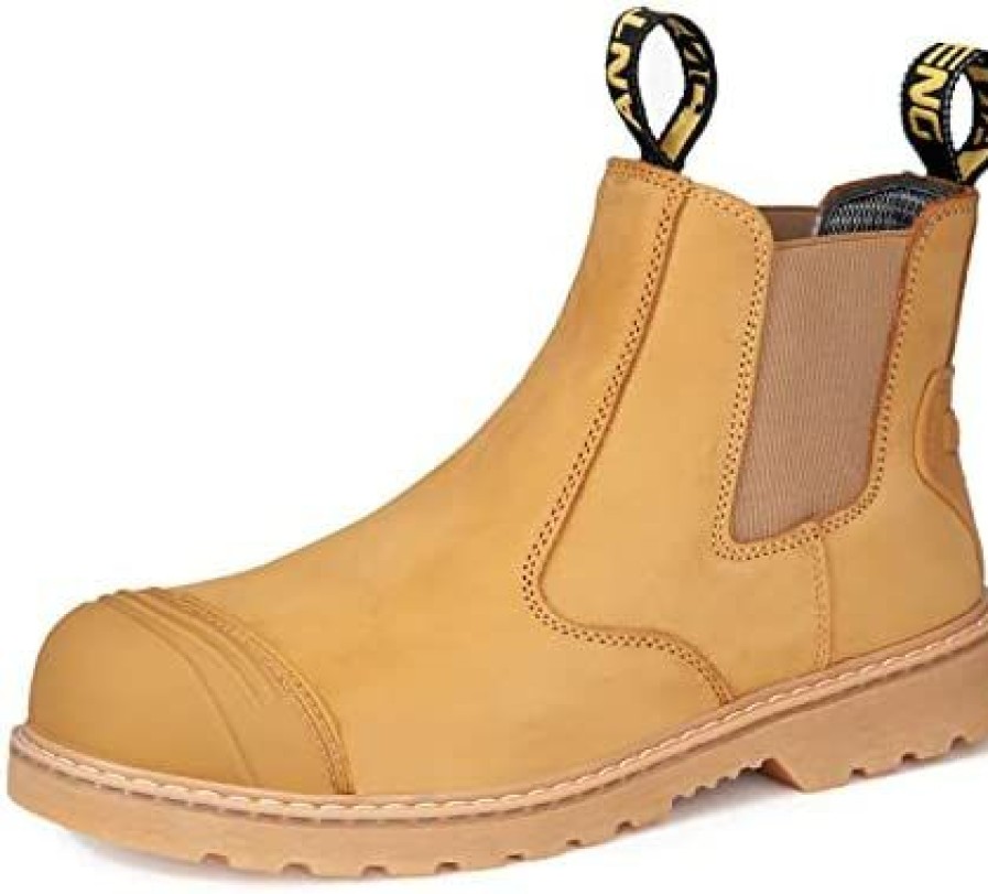 Men * | Anteng Men Work Boots, Steel Toe Nubuck Leather Footwear, Non-Slip Rubber Outsole Boot, Safety Construction Shoes, Breathable, Water-Repellent, Quick Dry (At601,Wheat)