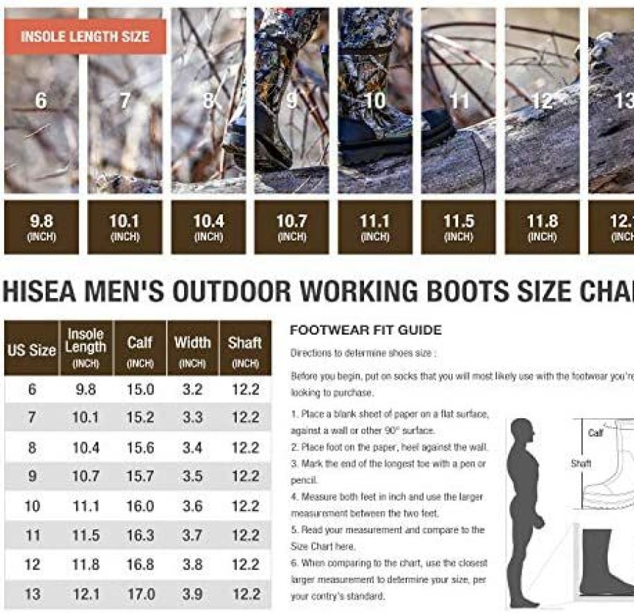 Men * | Hisea Rain Boots For Men Waterproof Rubber Neoprene Boots Muck Mud Boots Hunting Shoes Outdoor Brown