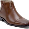 Men * | Jazame Men'S 49904 Leather Lined Double Zip Cap Toe Dress Bootie Ankle Boots Cognac