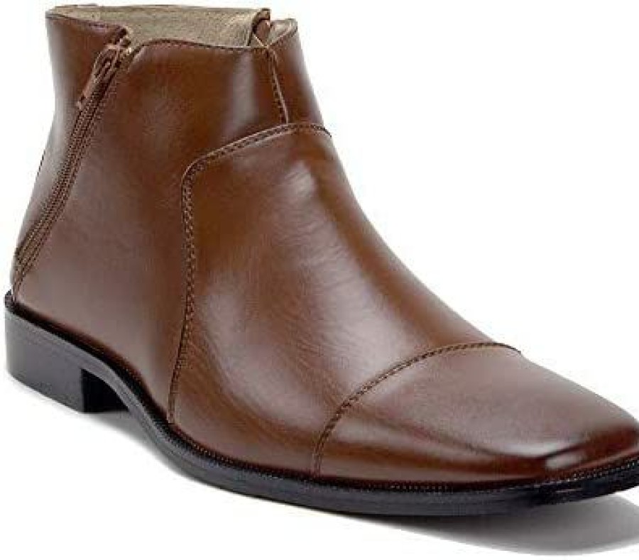 Men * | Jazame Men'S 49904 Leather Lined Double Zip Cap Toe Dress Bootie Ankle Boots Cognac