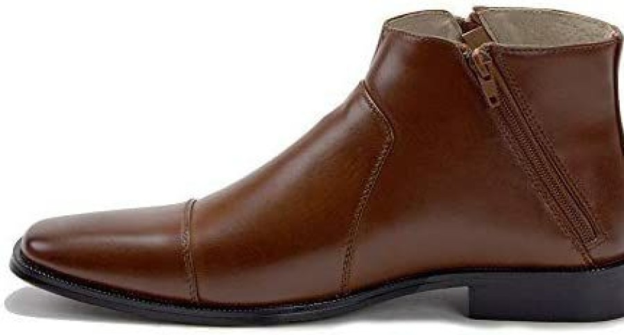 Men * | Jazame Men'S 49904 Leather Lined Double Zip Cap Toe Dress Bootie Ankle Boots Cognac