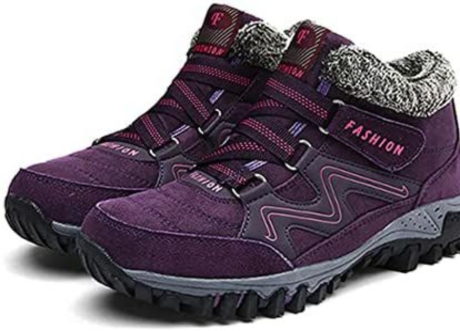 Men * | Lelebear Fleekcomfy Snowy Villi Leather Ankle Boots,Warm And Non-Slip,Women'S Winter Outdoor Hiking Ankle Boots For Men And Women Purple