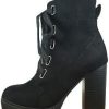 Women * | Soda Timeout Trendyfashion Lug Sole Chunky High Heel Combat Ankle Full Lace Up Boot Black