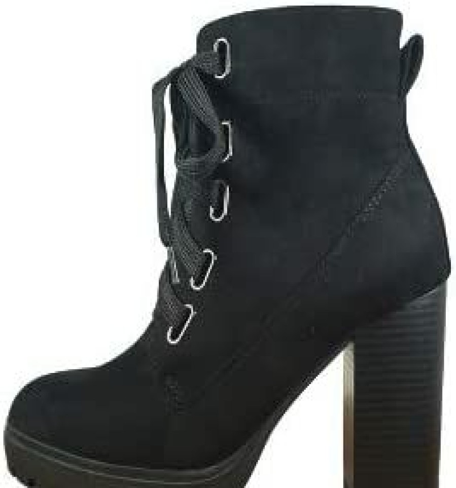 Women * | Soda Timeout Trendyfashion Lug Sole Chunky High Heel Combat Ankle Full Lace Up Boot Black