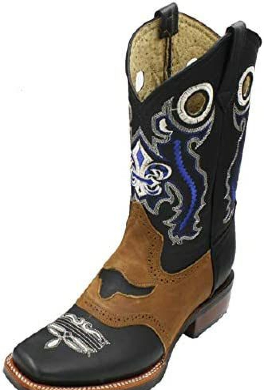 Men * | Men Genuine Cowhide Leather Cowboy Rodeo Western Boots Black