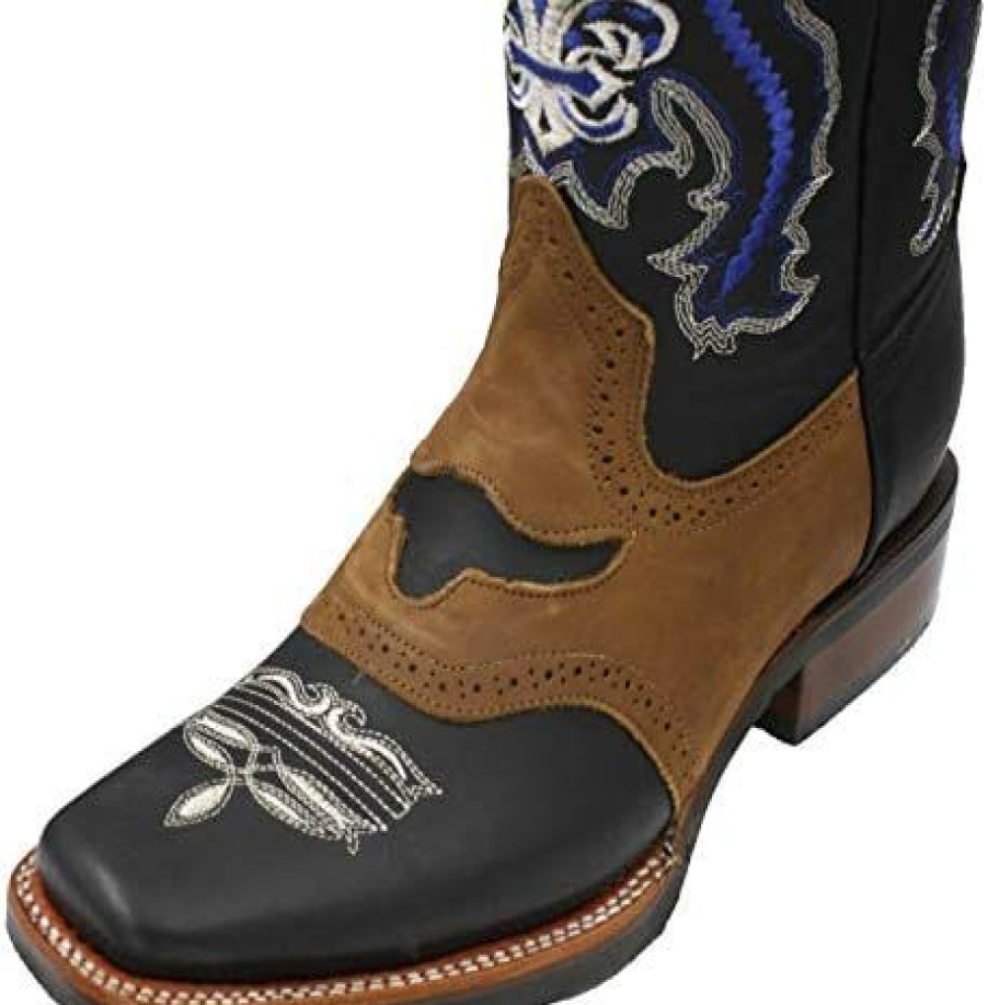 Men * | Men Genuine Cowhide Leather Cowboy Rodeo Western Boots Black