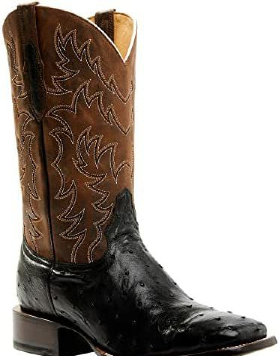 Men * | Cody James Men'S Saddle Full-Quill Ostrich Exotic Western Boot Broad Square Toe Bbme-123 Black