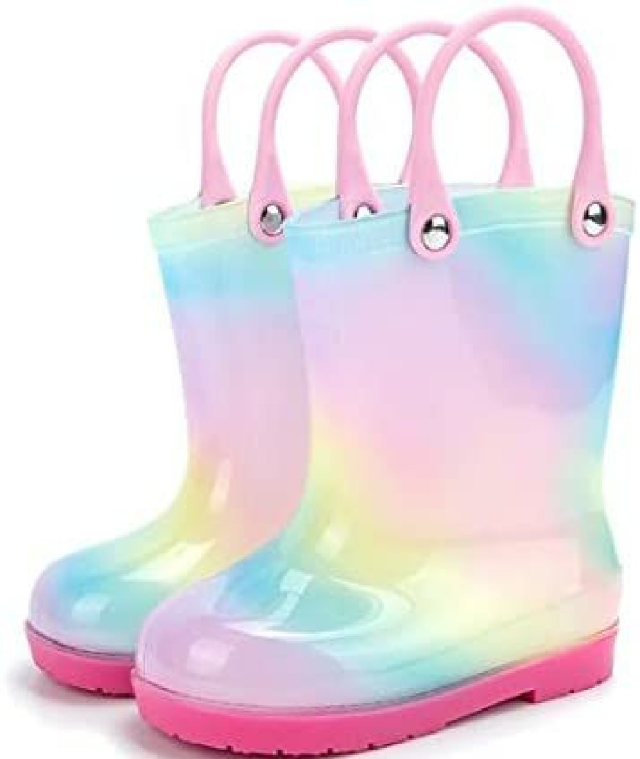 Girl * | Babelvit Toddler Rainbow Soft Rubber Rain Boot Little Kids Lightweight Waterproof High Top Rain Shoes Children Baby Girls Boys Outdoor Cute Printed All Season Mud Boots With Easy-On Handles 01A Multicolor