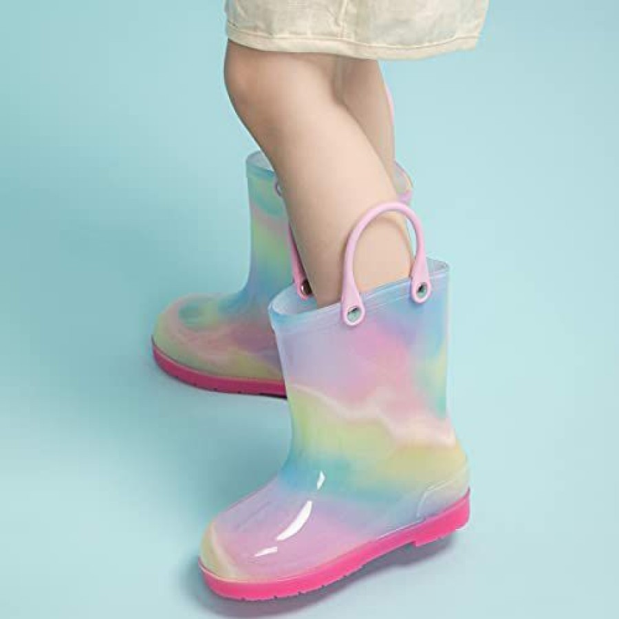 Girl * | Babelvit Toddler Rainbow Soft Rubber Rain Boot Little Kids Lightweight Waterproof High Top Rain Shoes Children Baby Girls Boys Outdoor Cute Printed All Season Mud Boots With Easy-On Handles 01A Multicolor