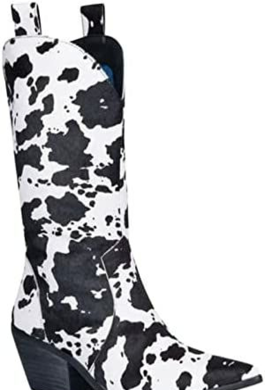 Women * | Cowboy Boots For Womens Cowgirl Cow Print Western Mid Calf Chunky Stacked Heel Pointed Toe Fashion Boots White Us3-11 Brown