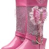 Girl * | Auhoho Girls Low Heels Knee High Princess Boots Winter Sparkle Sqeuin Rhinestone Warm Fur Boots Pink