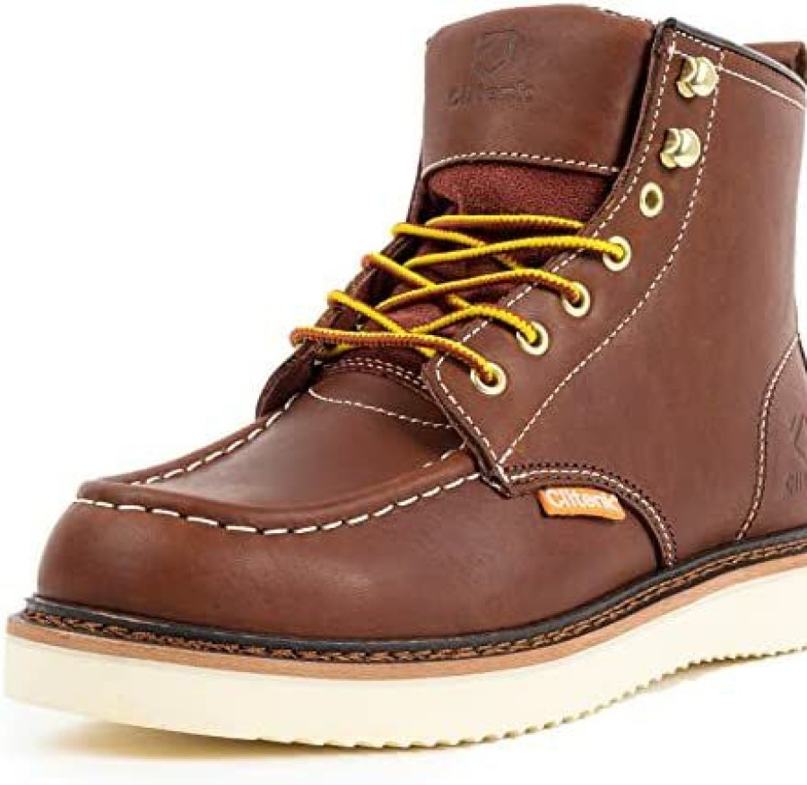 Men * | Moc Toe Work Boots For Men Soft Toe 6" Full Grain Leather Breathable Water Resistant, Non Slip Wedge Comfortable Mens Work Boots Lightweight Wheat