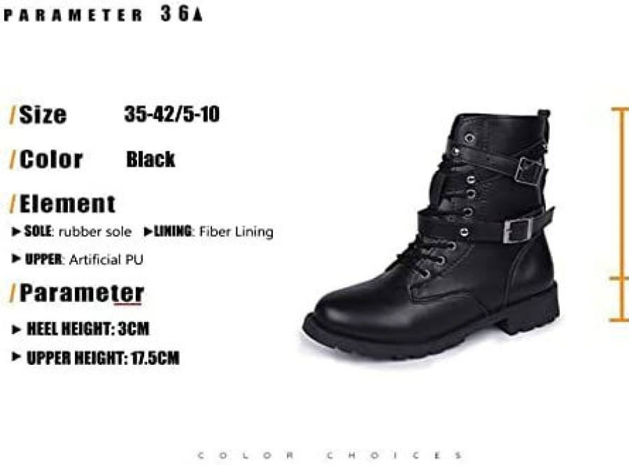 Girl * | Gfhth Chunky Mid Heel Side Zipper Combat Motorcycle Riding Boots,Autumn And Winter Flat Thick Heel Knight Boots Large Size Short Black