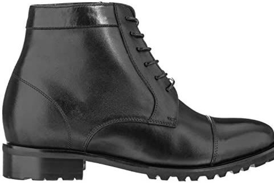 Men * | Calto Men'S Invisible Height Increasing Elevator Shoes Black Premium Leather Lace-Up High-Top Dress Boots 3.6 Inches Taller T5203