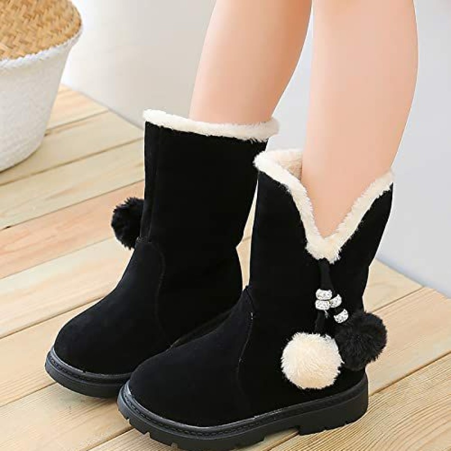 Girl * | Ikevan 3.5-13T Thicken Velvet Snow Boots For Kids Baby Girls Princess Shoes Fashion Bowkont Cotton Boots Snow Boots Black