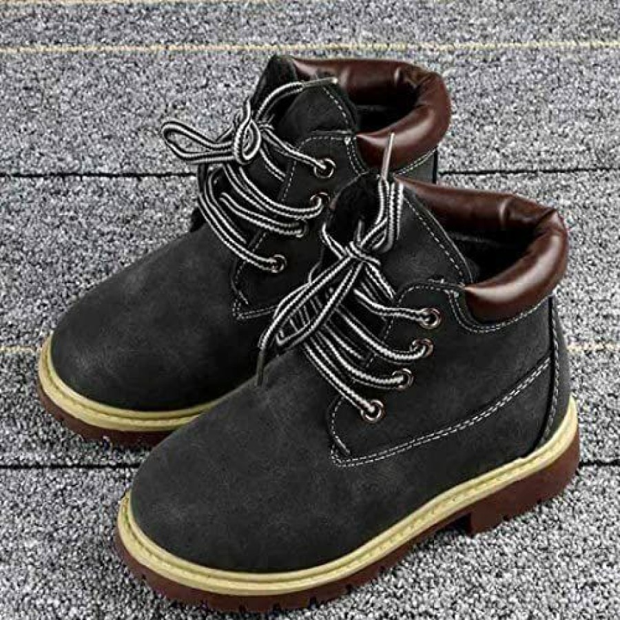 Girl * | Amiley Fashion Boy Girl Soft Toe Waterproof Pu Leather Insulated Winter Martin Snow Boots (Toddler/Little Kid) Black