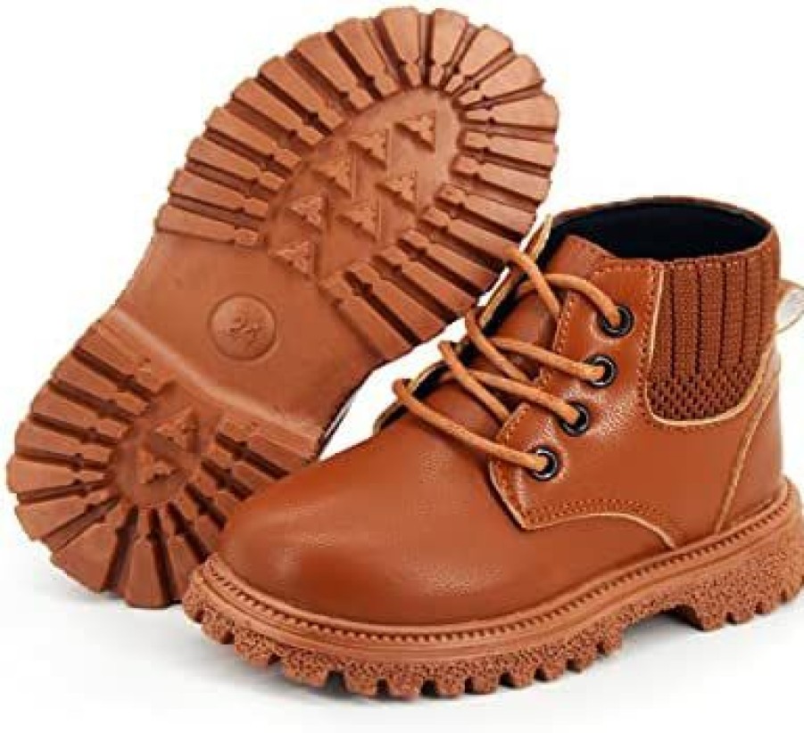 Girl * | Ihpcare Boys And Girls Toddler Boots Waterproof Outdoor Kids Boots Pu Leather Non-Slip Lace-Up Ankle Boots (Toddler/Little Kids) 01 Brown