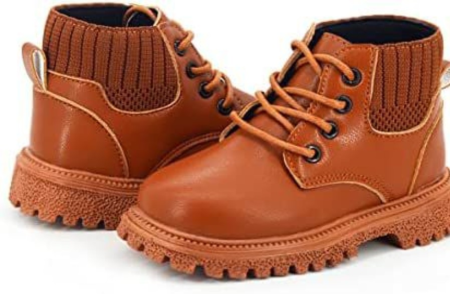 Girl * | Ihpcare Boys And Girls Toddler Boots Waterproof Outdoor Kids Boots Pu Leather Non-Slip Lace-Up Ankle Boots (Toddler/Little Kids) 01 Brown