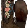 Girl * | Girl'S Toddler Floral Embroidery Cowgirl Boots Square Toe Brown