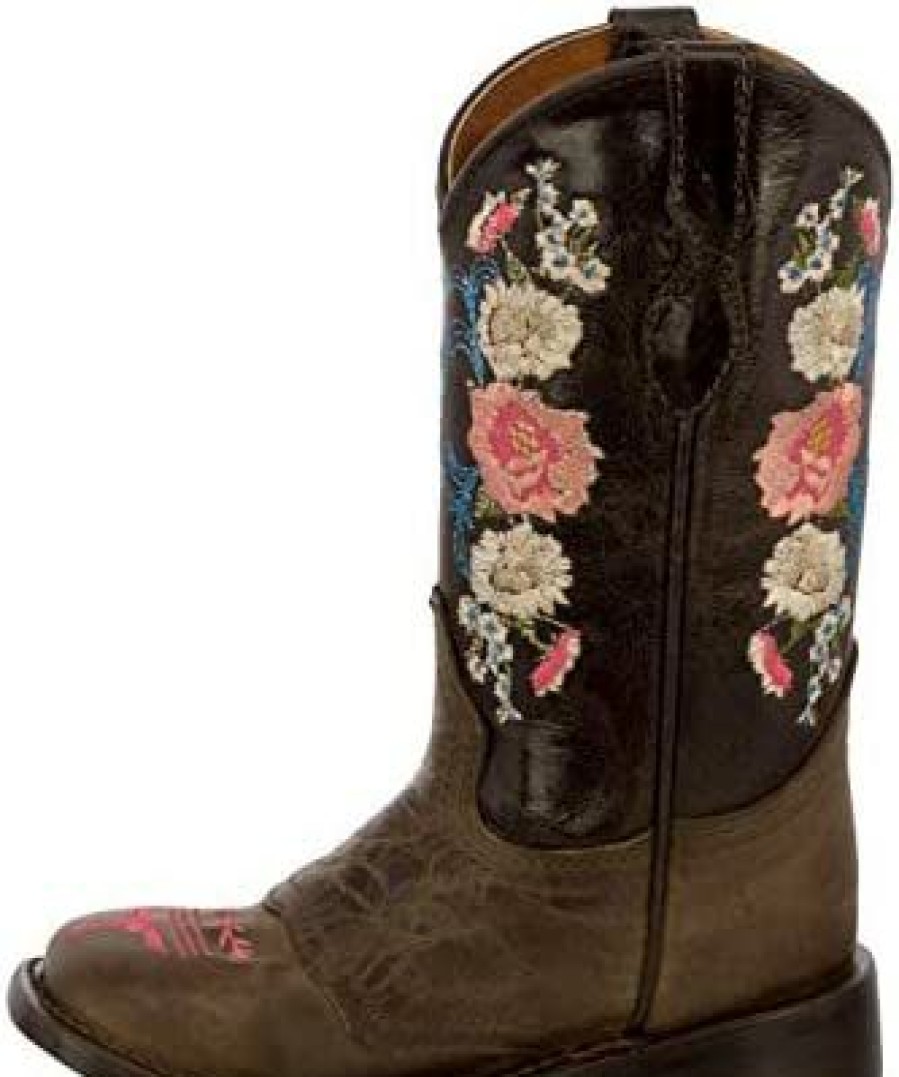 Girl * | Girl'S Toddler Floral Embroidery Cowgirl Boots Square Toe Brown