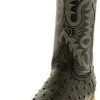 Men * | Mens Western Leather Cowboy Boots Ostrich Quill Print Square Black