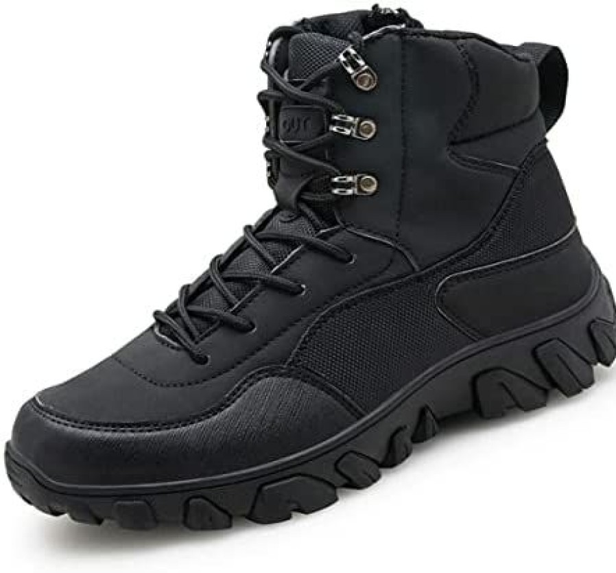 Men * | Men'S Military Tactical Boots Mid Ankle Outdoor Hiking Shoes A03 Black