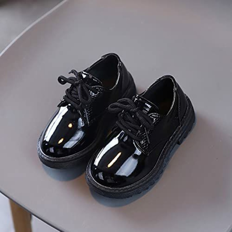 Girl * | Summer And Autumn Fashion Cute Girls Casual Shoes Solid Color Lace Up Round Toe Thick Bottom Non Slip Dress Shoes Snow Boots Girls Size ( , 2-2.5 Years) Black