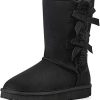 Women * | Krabor Womens Suede Snow Boots Mid-Calf Winter Shoes With Side Bows Size 6-11 Black-1