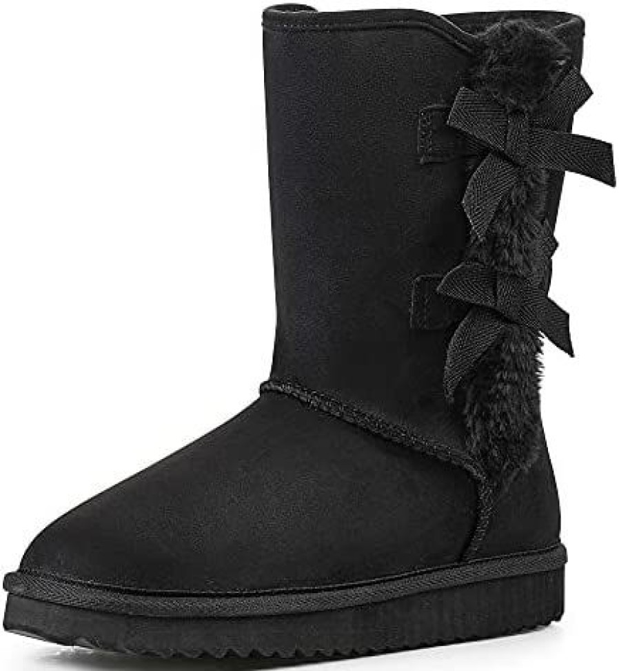 Women * | Krabor Womens Suede Snow Boots Mid-Calf Winter Shoes With Side Bows Size 6-11 Black-1