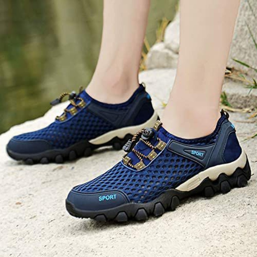 Men * | Men Summer Mesh Breathable Hiking Shoes Comfortable Walking Shoes Outdoor Travel Shoes Sneaker Shoes Men Blue