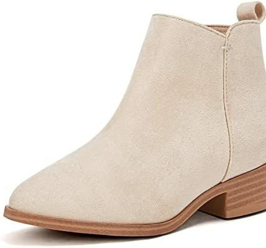 Girl * | Laicigo Girls Ankle Boots Pointed Toe Side Zipper Low Stacked Heel Short Booties Toddler Kids Shoes Light Beige