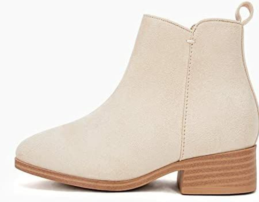 Girl * | Laicigo Girls Ankle Boots Pointed Toe Side Zipper Low Stacked Heel Short Booties Toddler Kids Shoes Light Beige