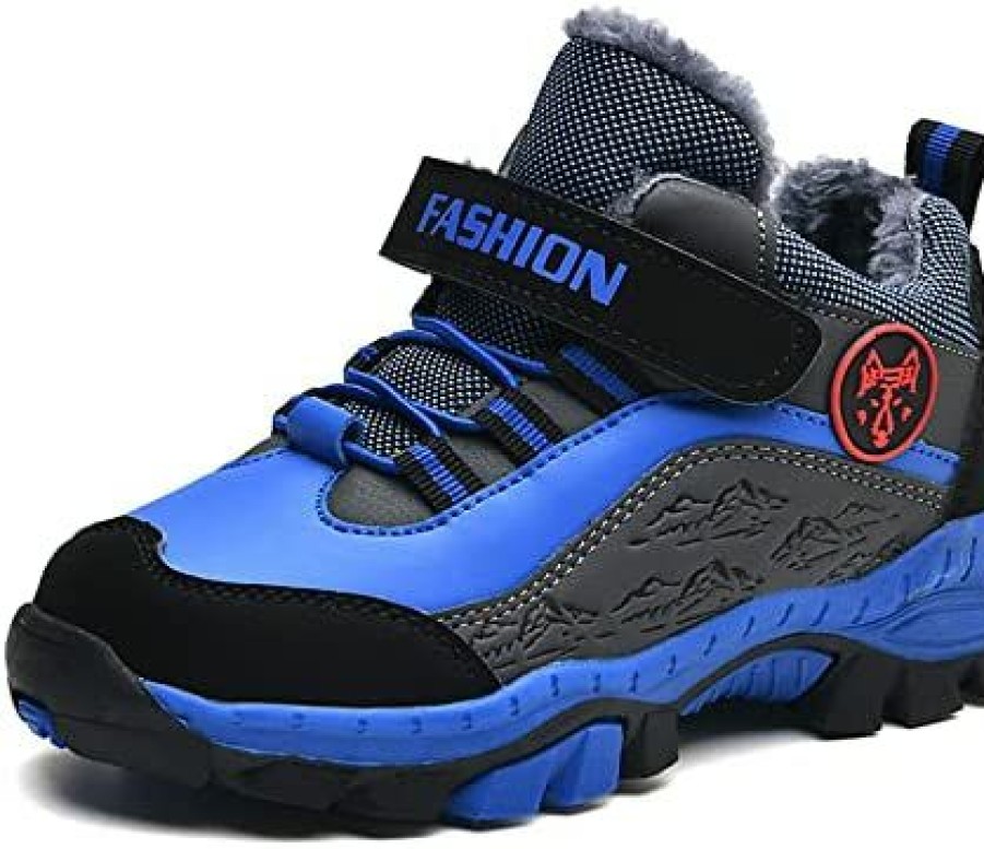 Girl * | Fliozy Kids Hiking Boots Boys Girls Winter Snow Boots Non Slip Warm Snow Sports Shoes Outdoor Walking Climbing Sneaker Black/Blue