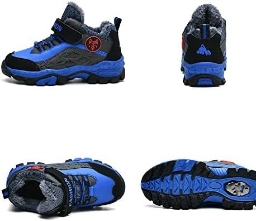 Girl * | Fliozy Kids Hiking Boots Boys Girls Winter Snow Boots Non Slip Warm Snow Sports Shoes Outdoor Walking Climbing Sneaker Black/Blue