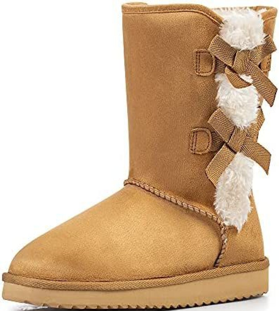 Women * | Krabor Womens Suede Snow Boots Mid-Calf Winter Shoes With Side Bows Size 6-11 Black-1