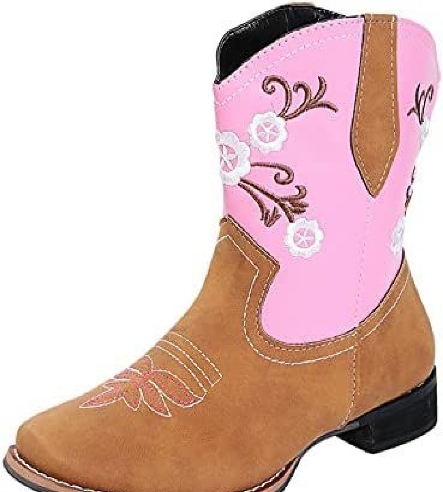 Girl * | Square Toe Western Cowboy Boot Style Fashion Embroidered Large Toe Ethnic Cow Girl Boots Leather Western Boots Brown