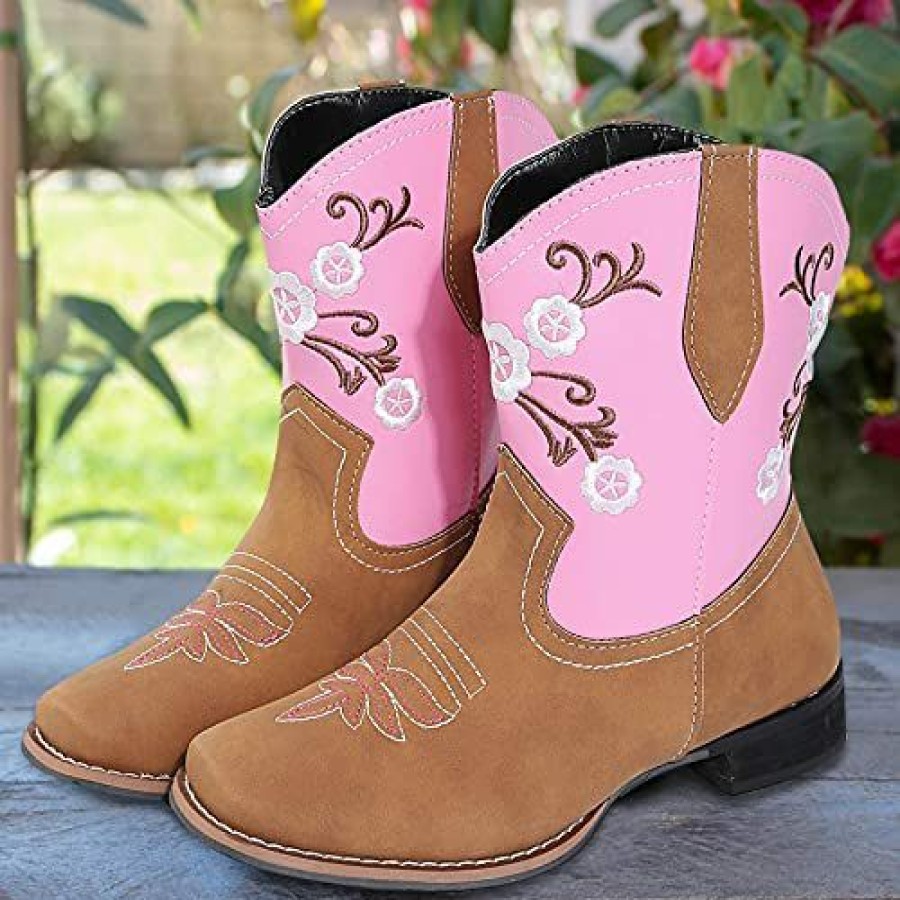 Girl * | Square Toe Western Cowboy Boot Style Fashion Embroidered Large Toe Ethnic Cow Girl Boots Leather Western Boots Brown