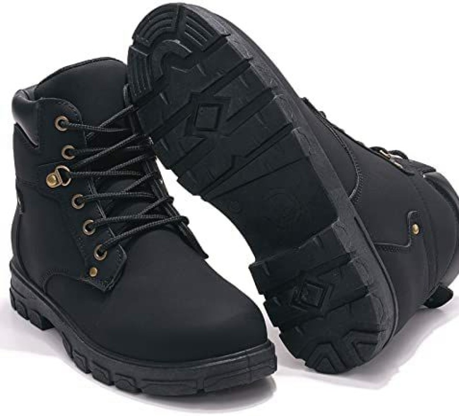 Women * | Dadawen Women'S Round Toe Waterproof Lace Up Work Combat Boots Low Heel Ankle Booties 300 Black