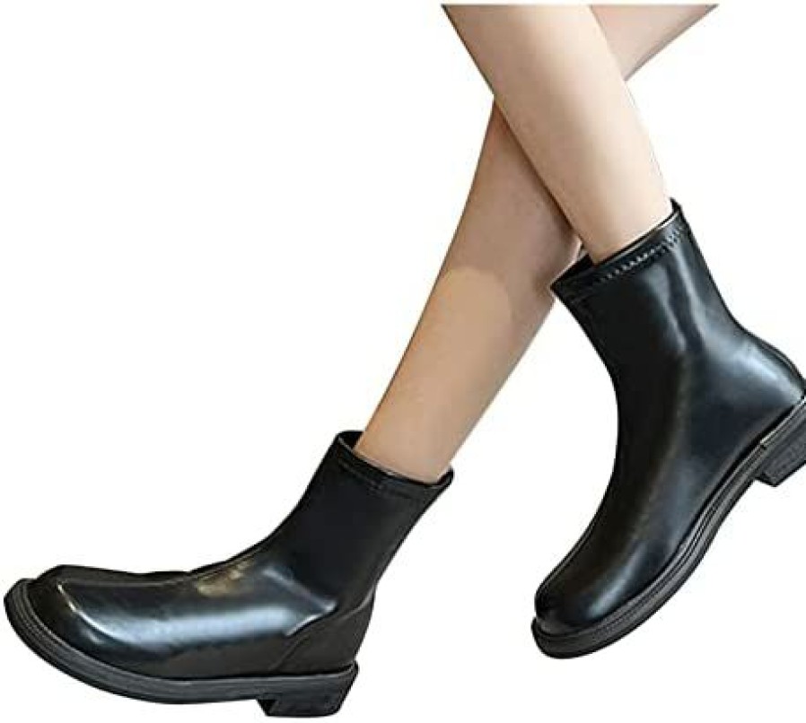 Girl * | Ankle Boots For Girls Thick Zipper Back Shoes Heel British Low Heel Boots Style Winter Ankle Boots For Girls Black