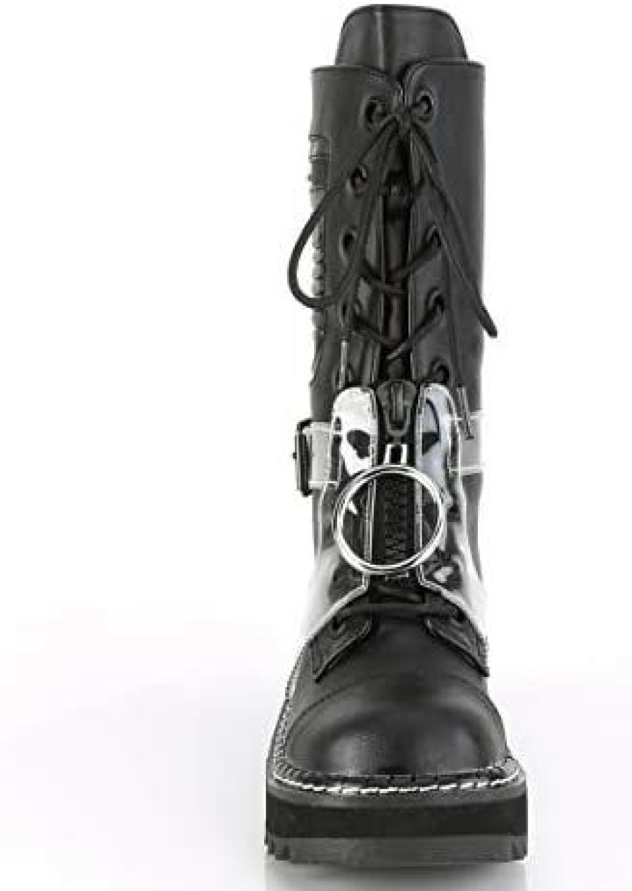 Women * | Demonia Women'S Lilith-271 Platform Mid-Calf Boot Black Blk Vegan Leather-Clear Pvc