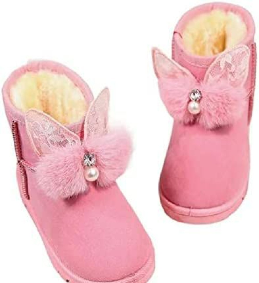 Girl * | Na Girls' Snow Boots Wildflower Cotton Shoes Girls Velvet Thermal Booties Children'S Snow Boots Fashion Baby Boots Pearlpink