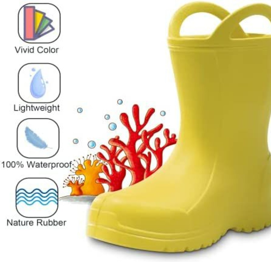 Girl * | Kids Rain Boots Toddler Rain Boot Waterproof Eva Easy-On Handle Rain Shoes For Boys Girls Yellow