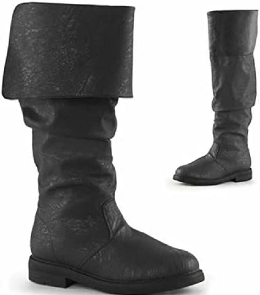 Men * | Skps Renaissance Boots, Medieval Pirate Boots,Gothic Boots For Men And Women Pulling The Calf, Flat Jazz Boots, Round Toe Mid-Heel Cuffed Knight Boots(44 Eu, ) Black