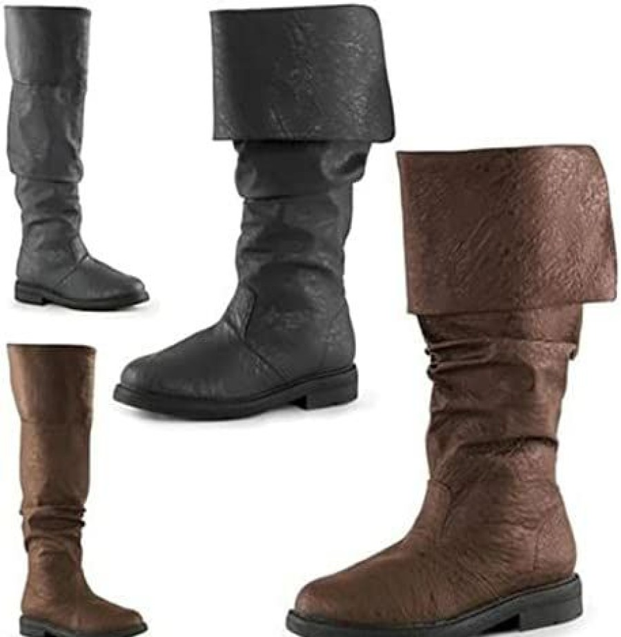 Men * | Skps Renaissance Boots, Medieval Pirate Boots,Gothic Boots For Men And Women Pulling The Calf, Flat Jazz Boots, Round Toe Mid-Heel Cuffed Knight Boots(44 Eu, ) Black