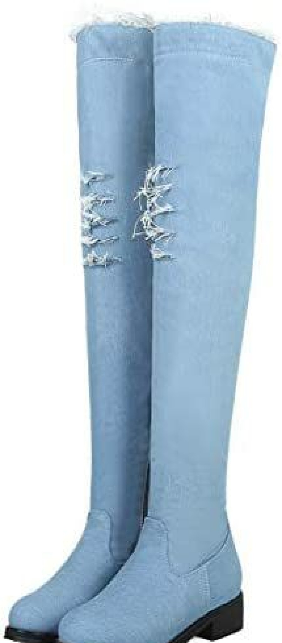 Women * | Bellirala Womens Denim Thigh High Flat Over The Knee Boots Side Zip Black