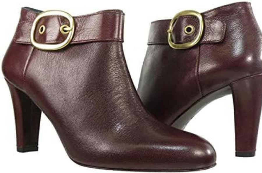 Girl * | Coach Nicolete Kid Leather Ankle Boots In Bordeaux (7.5 M)