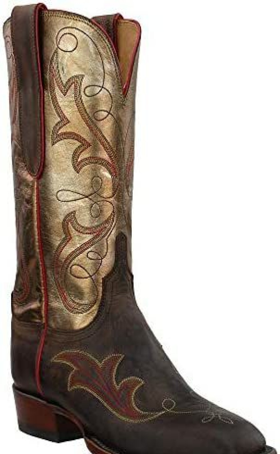 Women * | Lucchese Womens Taryn Metallic Snip Toe Boots Mid Calf Low Heel 1-2 Brown